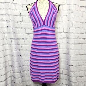 Wild Fable Striped Crocheted Dress with V-Neck and Tie-Back